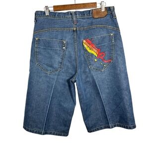 ROCAWEAR Jean Shorts‎ Mens Blue Denim Jorts Logo Hip Hop Baggy Skate Y2K Size 34